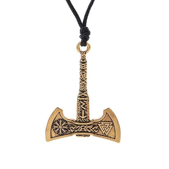 Classy Men Antique Gold Axe Pendant Necklace