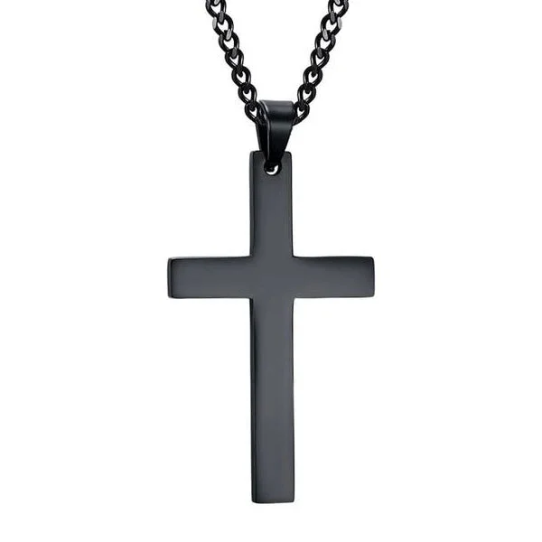 Classy Men Black Christian Cross Pendant Necklace