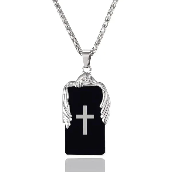 Classy Men Black Eagle Cross Pendant Necklace