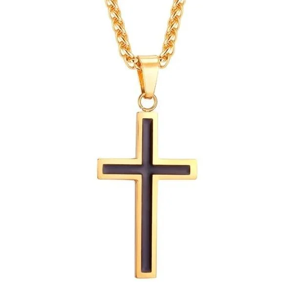 Classy Men Black Gold Cross Pendant Necklace