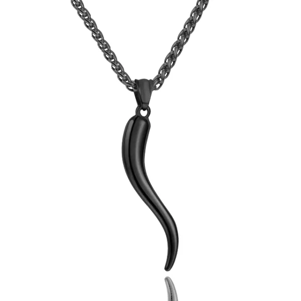 Classy Men Black Italian Horn Pendant Necklace