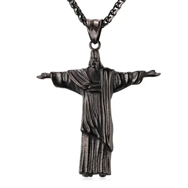 Classy Men Black Savior Jesus Christ Pendant Necklace