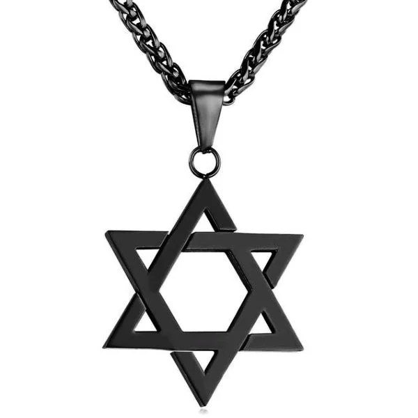 Classy Men Black Star Of David Pendant Necklace