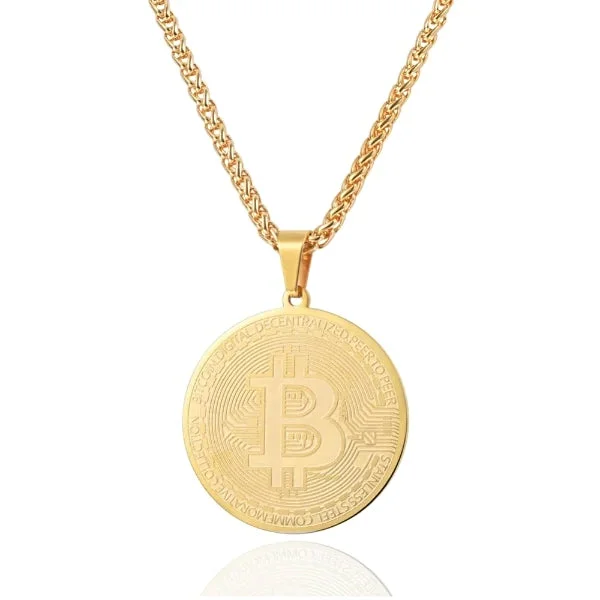 Classy Men Gold Bitcoin Pendant Necklace