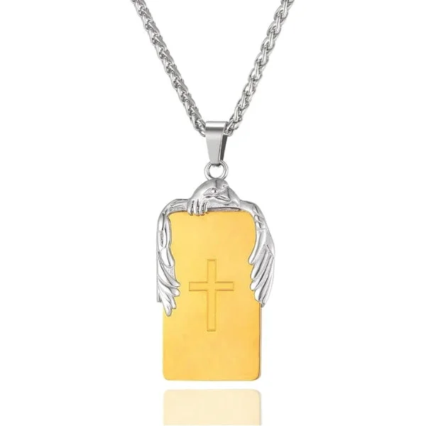 Classy Men Gold Eagle Cross Pendant Necklace