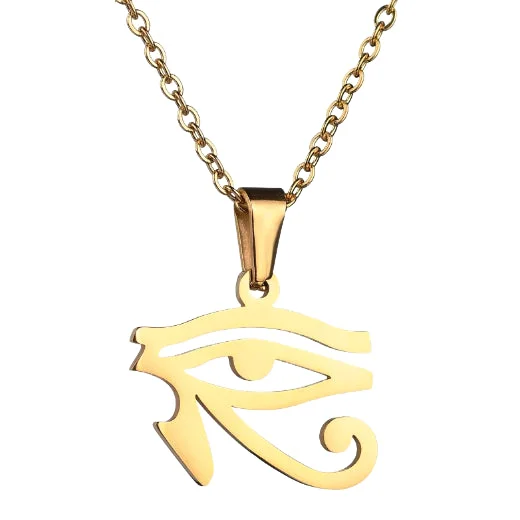 Classy Men Gold Egyptian Eye Pendant Necklace