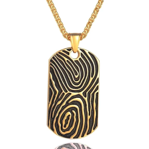 Classy Men Gold Fingerprint Dog Tag Pendant Necklace