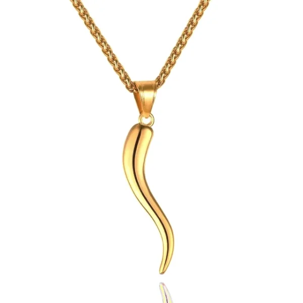 Classy Men Gold Italian Horn Pendant Necklace