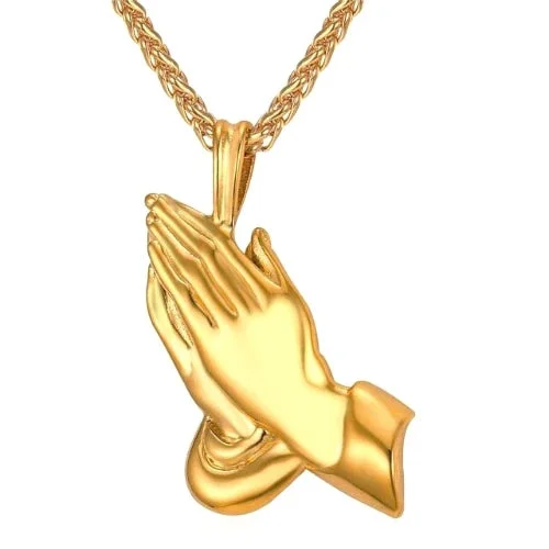 Classy Men Gold Praying Hands Pendant Necklace