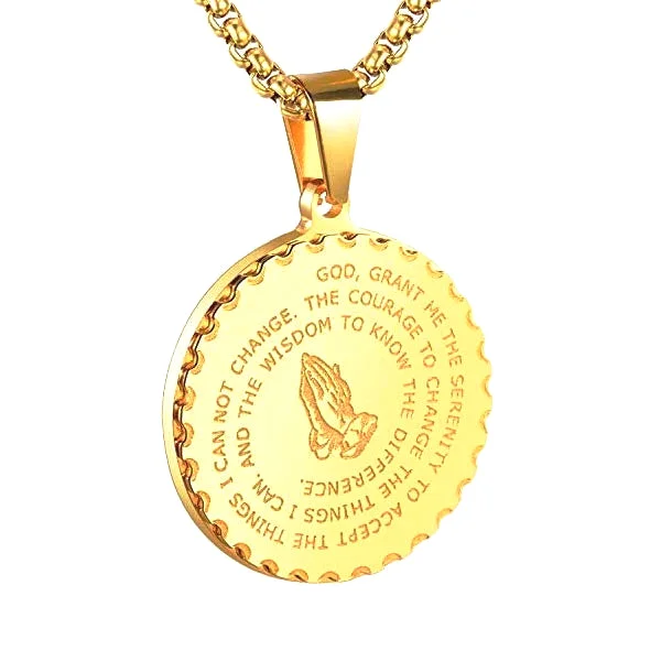 Classy Men Gold Serenity Prayer Pendant Necklace