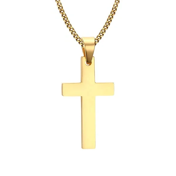 Classy Men Gold Small Christian Cross Pendant Necklace