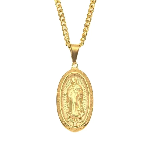 Classy Men Gold Virgin Mary Pendant Necklace