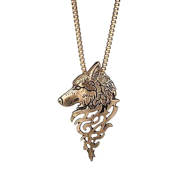 Classy Men Gold Wolf Pendant Necklace