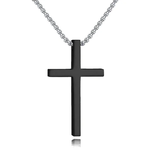 Classy Men Long Black Cross Pendant Necklace