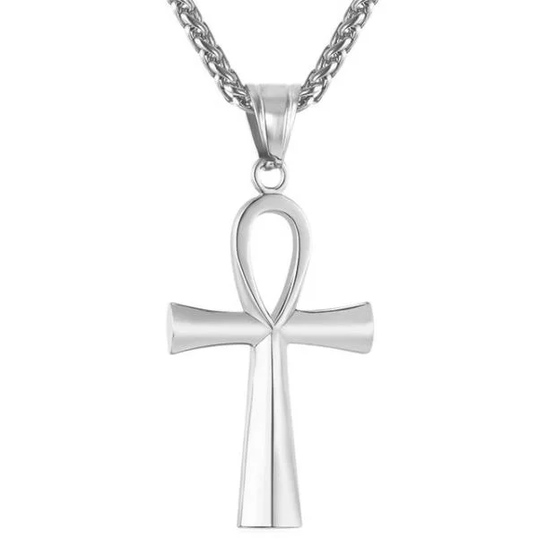 Classy Men Silver Ankh Cross Pendant Necklace