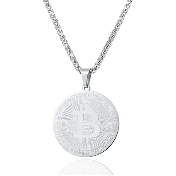 Classy Men Silver Bitcoin Pendant Necklace