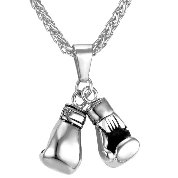 Classy Men Silver Boxing Gloves Pendant Necklace