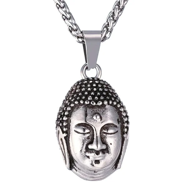 Classy Men Silver Buddha Pendant Necklace