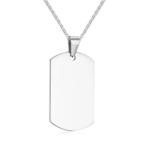 Classy Men Silver Dog Tag Pendant Necklace