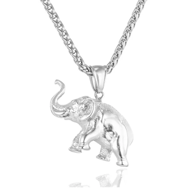 Classy Men Silver Elephant Pendant Necklace