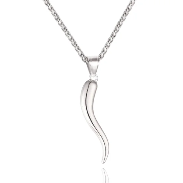 Classy Men Silver Italian Horn Pendant Necklace