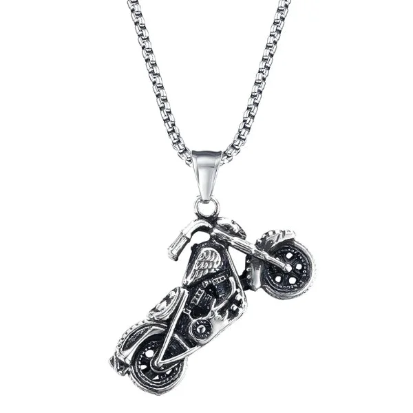 Classy Men Silver Motorcycle Biker Pendant Necklace