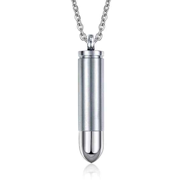 Classy Men Silver Pistol Bullet Pendant Necklace