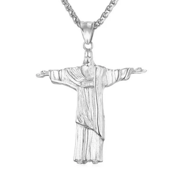 Classy Men Silver Savior Jesus Christ Pendant Necklace