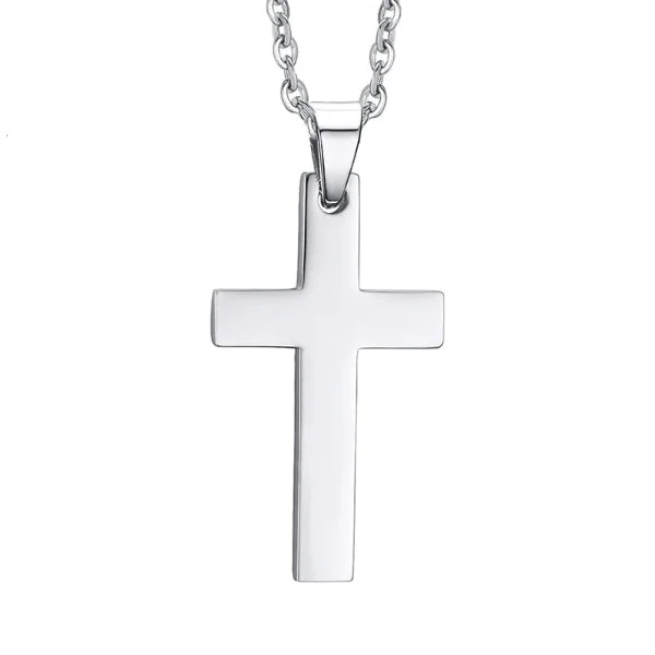 Classy Men Silver Small Christian Cross Pendant Necklace