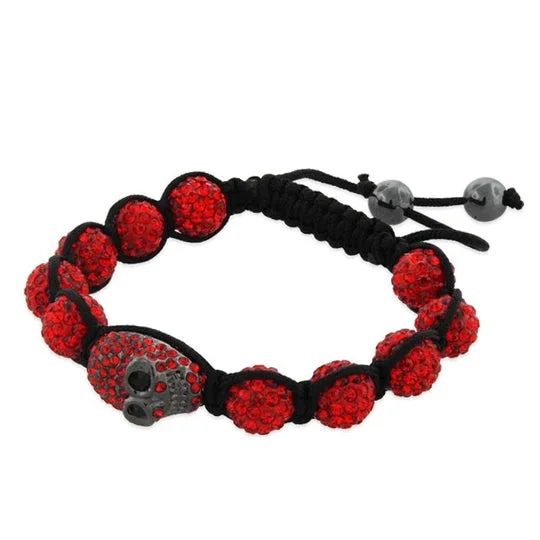 10MM Skull Red Rhinestone Bead Shamballa Bracelet