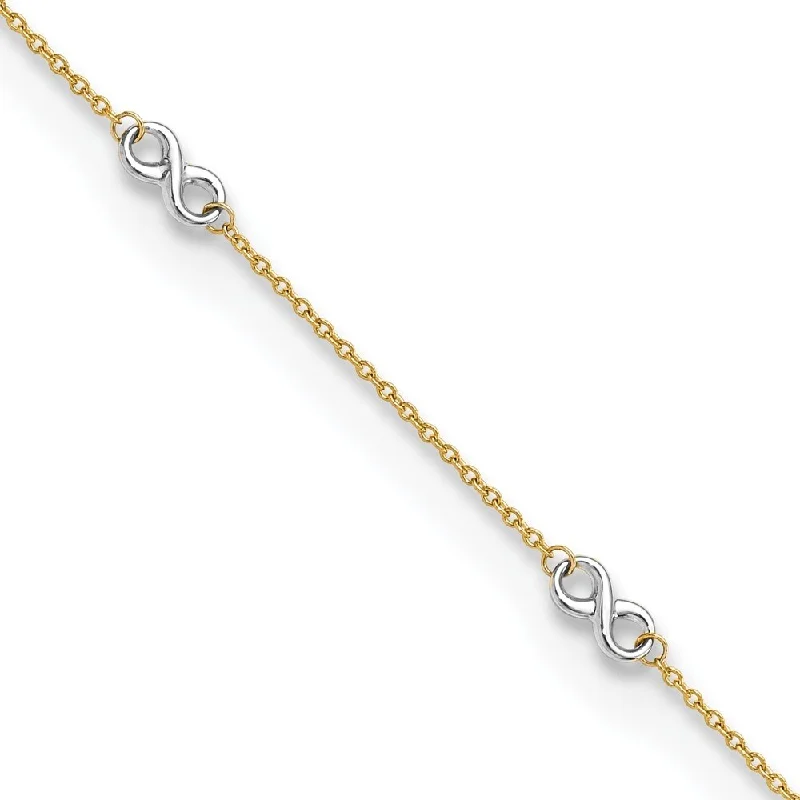 14k Two-tone Infinity Anklet, 9" w/1in Extender