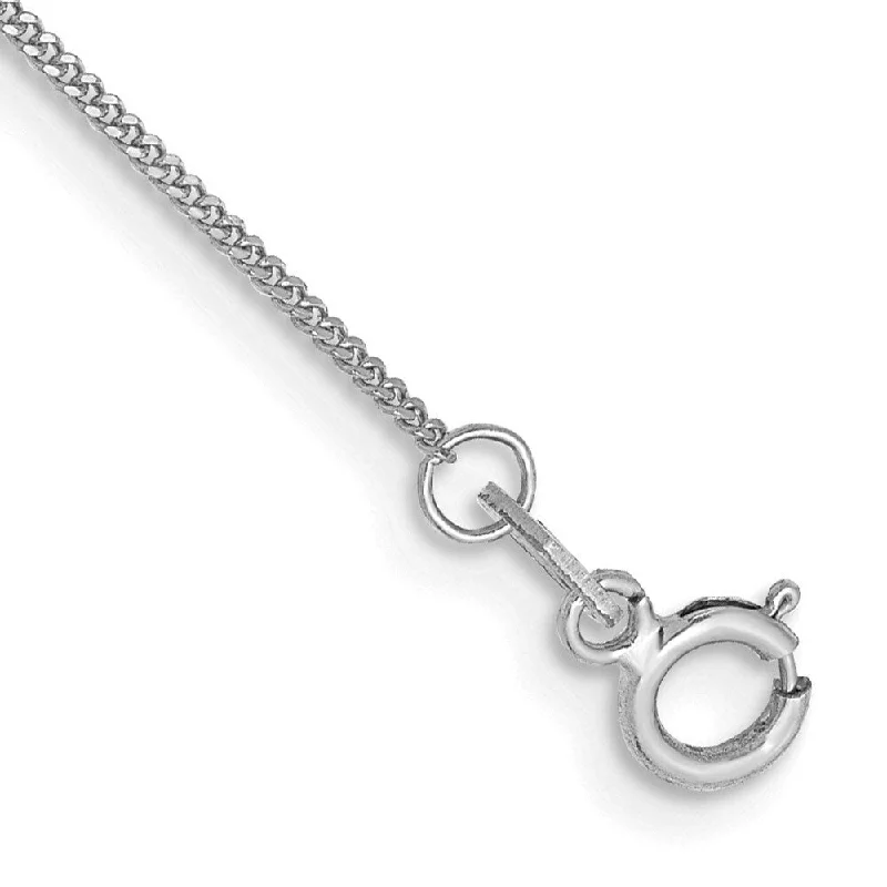 14k White Gold 0.9mm Curb Chain Anklet, 10"