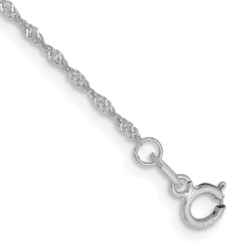 14k White Gold 1.1mm Singapore Chain Anklet, 10"