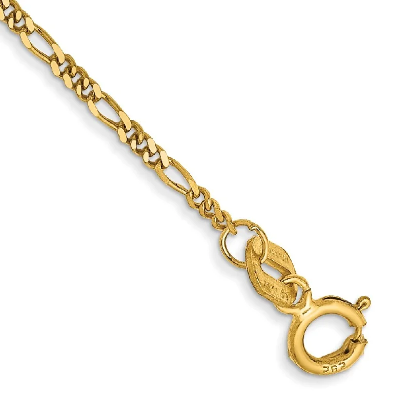 14k Yellow Gold 1.25mm Flat Figaro Chain Anklet, 10"