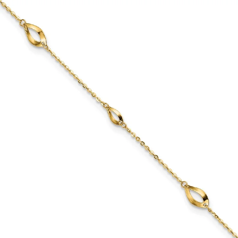 14k Yellow Gold 6-Station Oval Link Anklet, 9" w/1in Extender