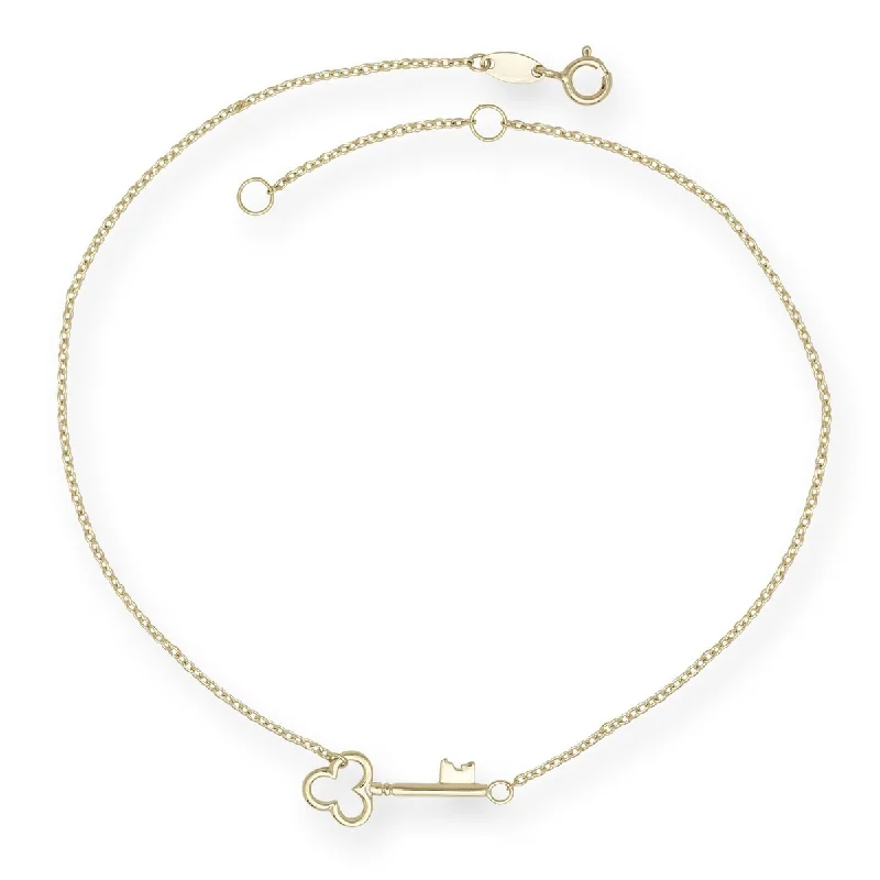 14k Yellow Gold 9-inch Polished Key Anklet (with 1-inch extender) - Orange