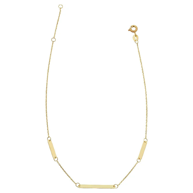 14k Yellow Gold Bar Station Adjustable Length Anklet (adjusts to 9 or 10 inches)