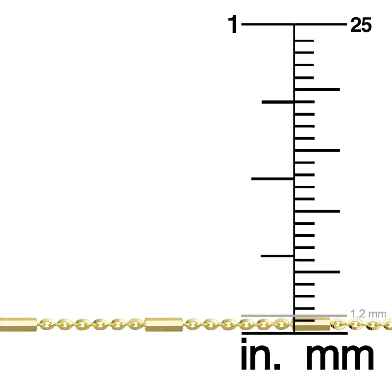 14k Yellow Gold Rolo Link Tube Station Anklet (1.2 millimeter, 10 inches)