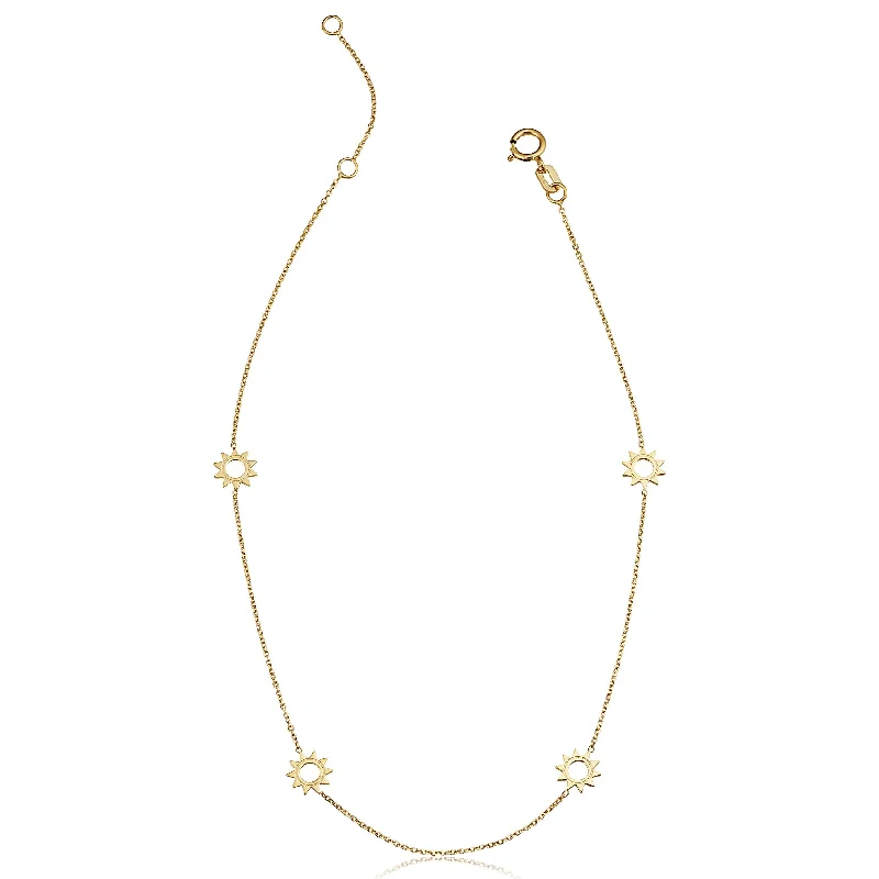 14k Yellow Gold Sun Station Adjustable Length Anklet (adjusts to 9 or 10 inches)