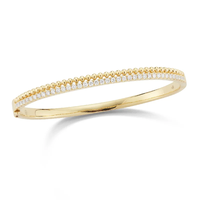 Diamond & Beaded Gold Bangle Bracelet