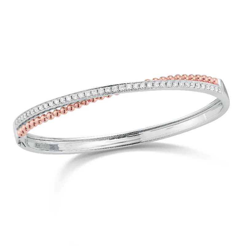 Diamond & Beaded Gold Two-Tone Crossover Bangle Bracelet