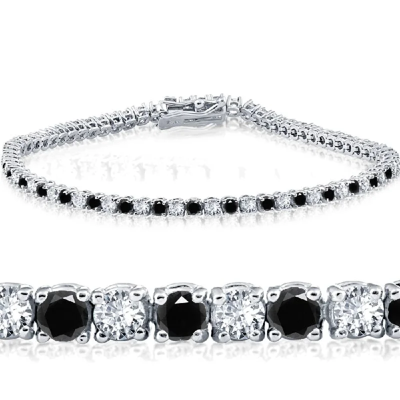 3ct Black & White Diamond Tennis Bracelet 14K White Gold 7"