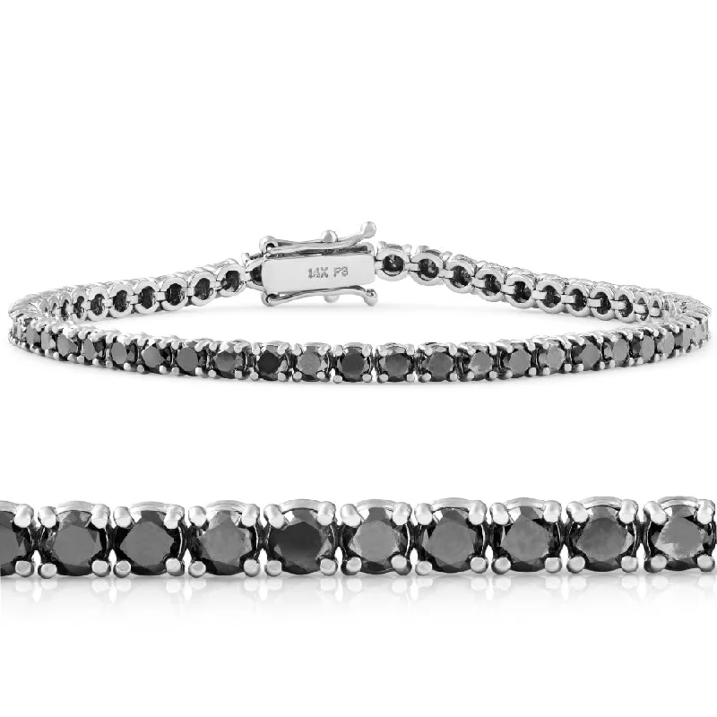 5 1/2Ct Black Diamond Tennis Bracelet 14k White Gold 7"