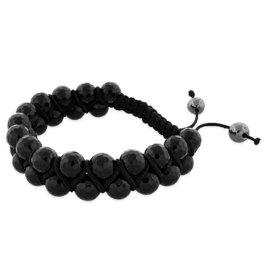 8MM Faceted Black Agate Beads 2 Layer Shamballa Bracelet