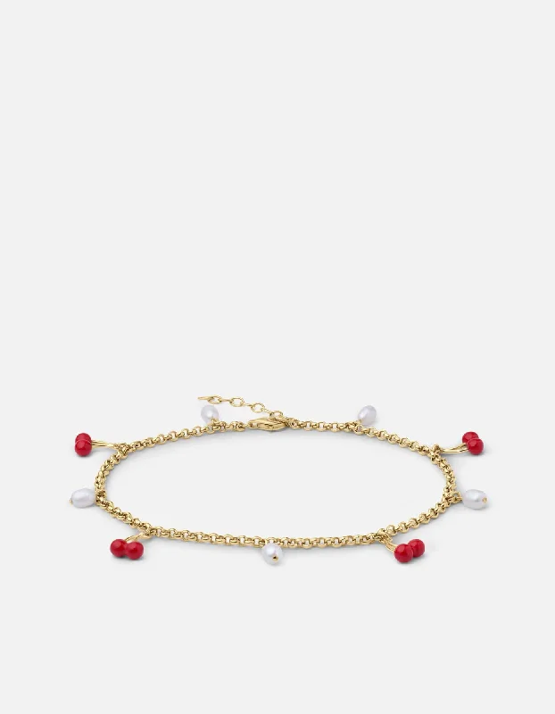 Cherry Enamel Anklet, Gold Vermeil w/Pearls