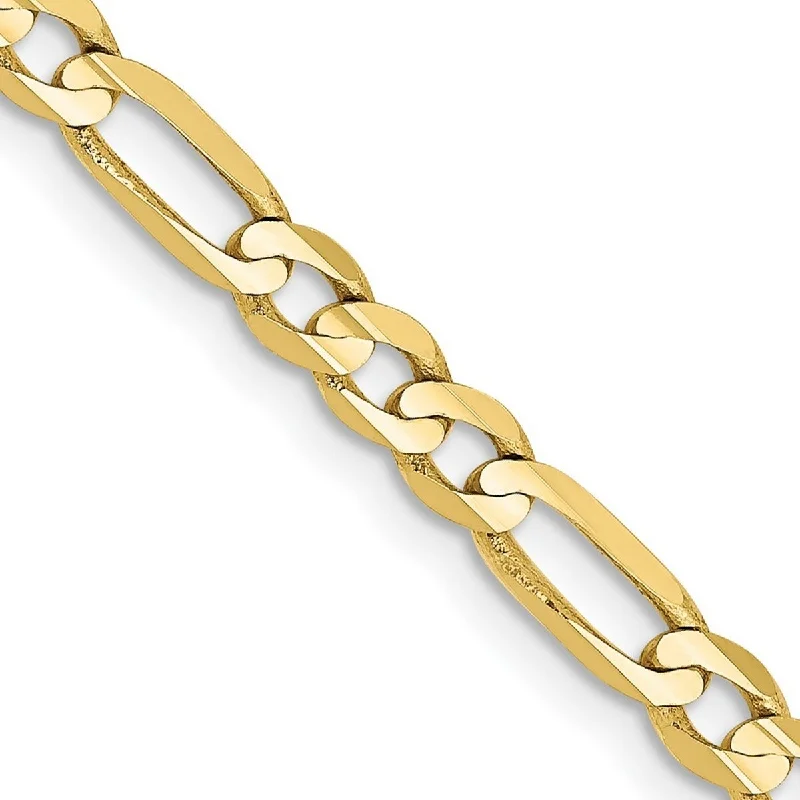 Curata 10k Yellow Gold Solid Concave Polished Light Figaro Chain Bracelet 4.5mm Lobster Claw