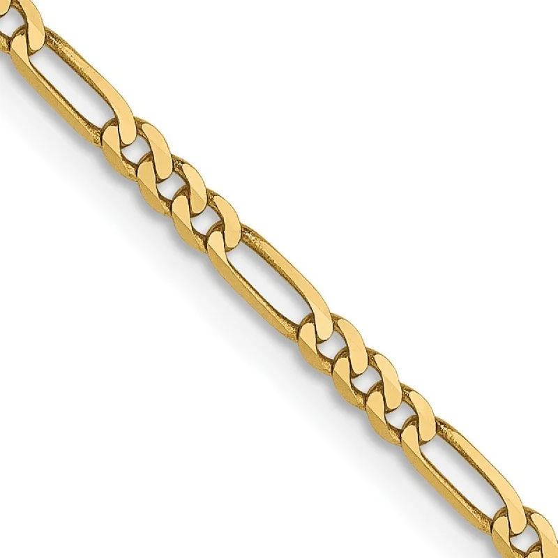 Curata 14k Yellow Gold 1.8mm Flat Figaro Chain Bracelet