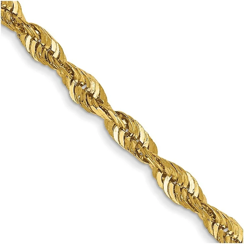 Curata 14k Yellow Gold 10" Extra Lightweight 2.5mm Diamond-cut Rope Chain Anklet (Lobster-claw)