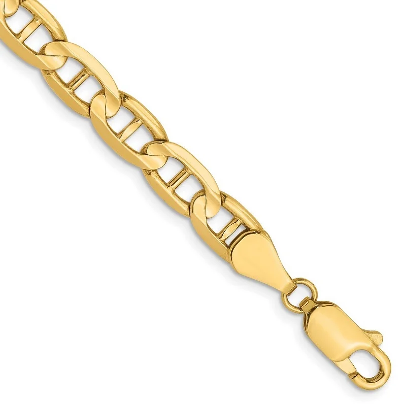 Curata 14k Yellow Gold 5.25mm Concave Mariner Anchor Chain Bracelet