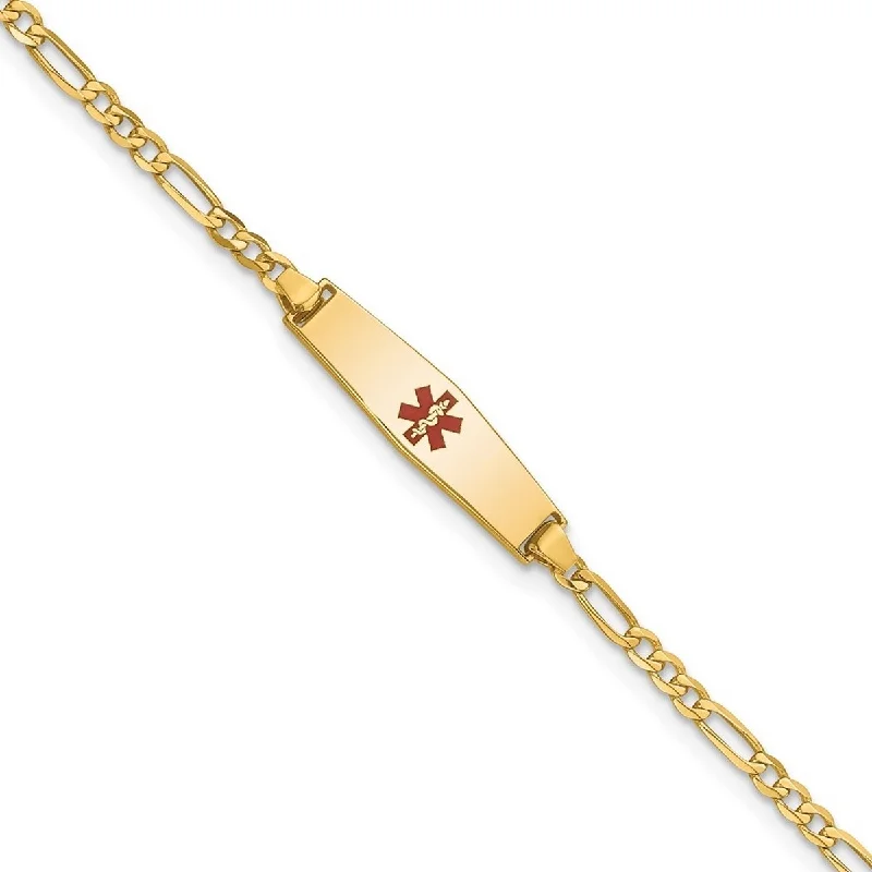 Curata 14k Yellow Gold 7" or 8" 5.5mm Engravable Medical Enamel Figaro Link ID Bracelet